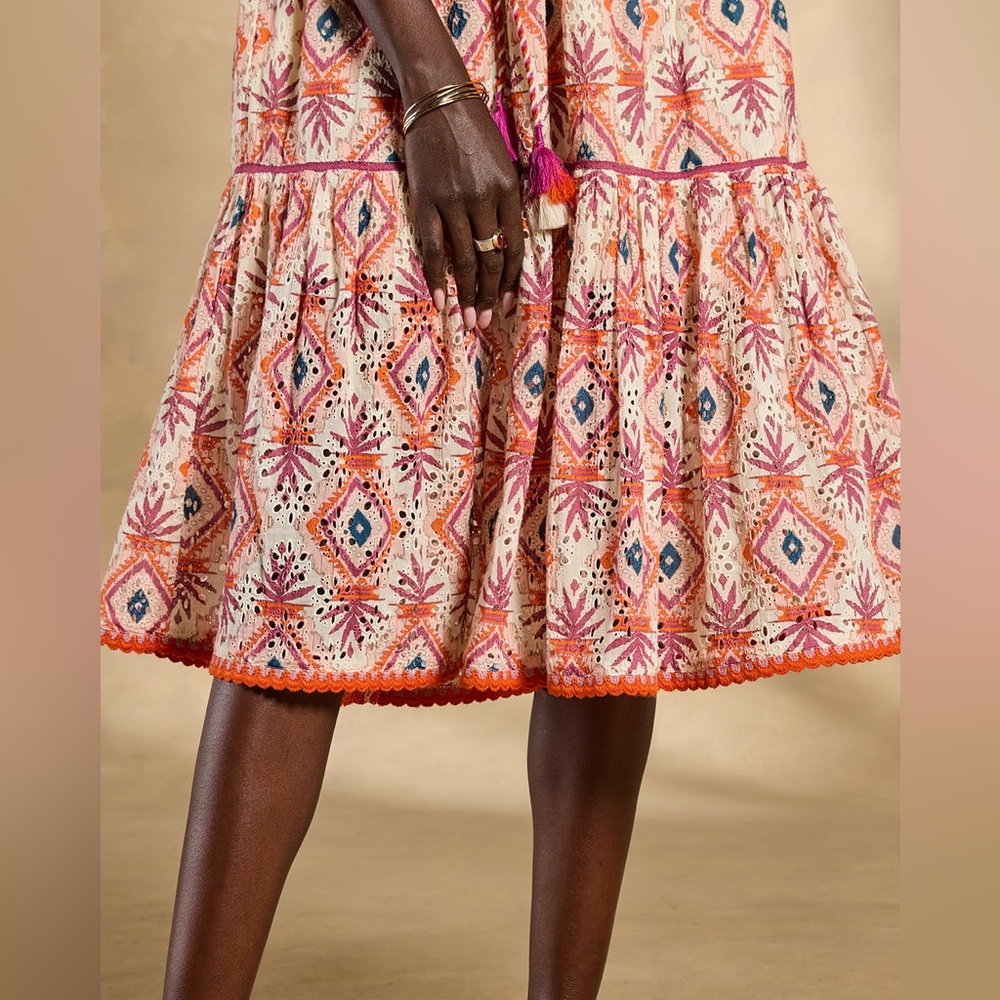 Sundance NWT Annetta Eyelet Tank Sleeveless Dress Orange Multi Colored Lined Sm - Picture 5 of 13